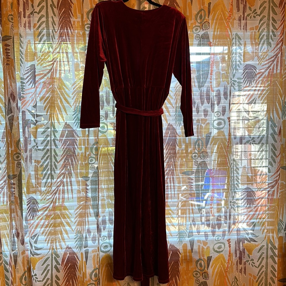 Eloquii Red Velvet Wrap Midi Dress - Long Sleeve - Picture 4 of 4